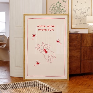 Cin Cin 猫 ワインプリント アルコールアート プリント キッチン ワインポスター バーカート ウォールアート バー 印刷可能アート ワイン デコレーション ドリンク 赤い猫 デジタルダウンロード
