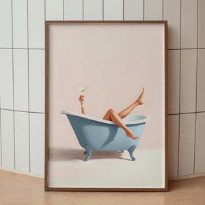 Cute Bathroom Wall Art Funny Bathroom wall art Print Trendy Minimalist blue girly wall art poster martini Bathroom poster Digital Download
