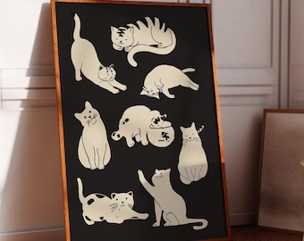 Póster de estados de ánimo de gatos graciosos, decoración retro y colorida para apartamentos (impresión digital)