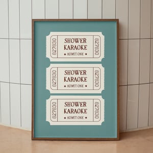 Shower Karaoke Ticket Print Bathroom Retro Pink blue Aesthetic Shower Singing Funny Wall Art Vintage Trendy Home Decor Digital Download