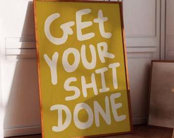 Funny Bathroom Typography Art Print, Retro Yellow Decor (Digital Download)