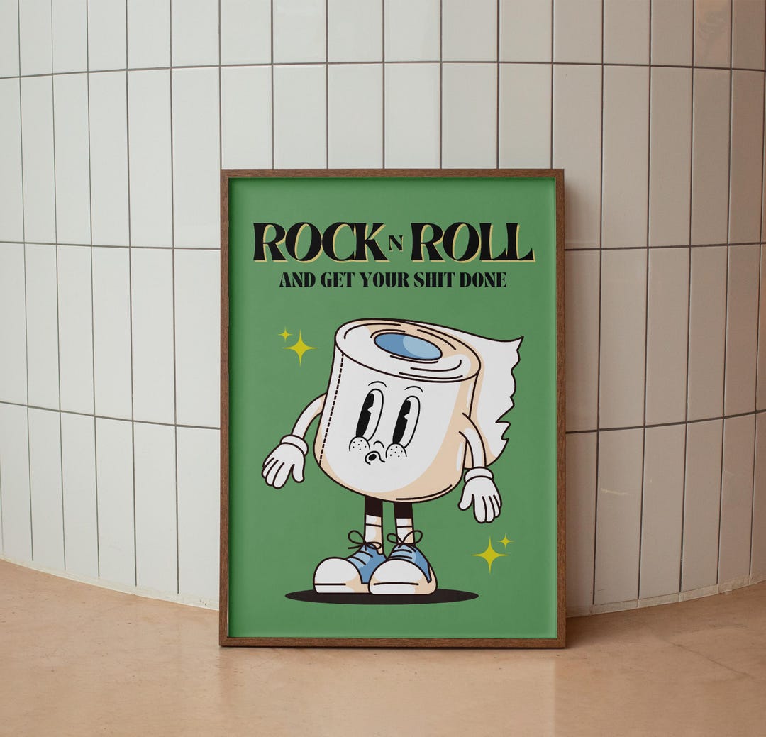 Funny Bathroom Print | Rock N Roll Toilet Paper Art (digital Download ...