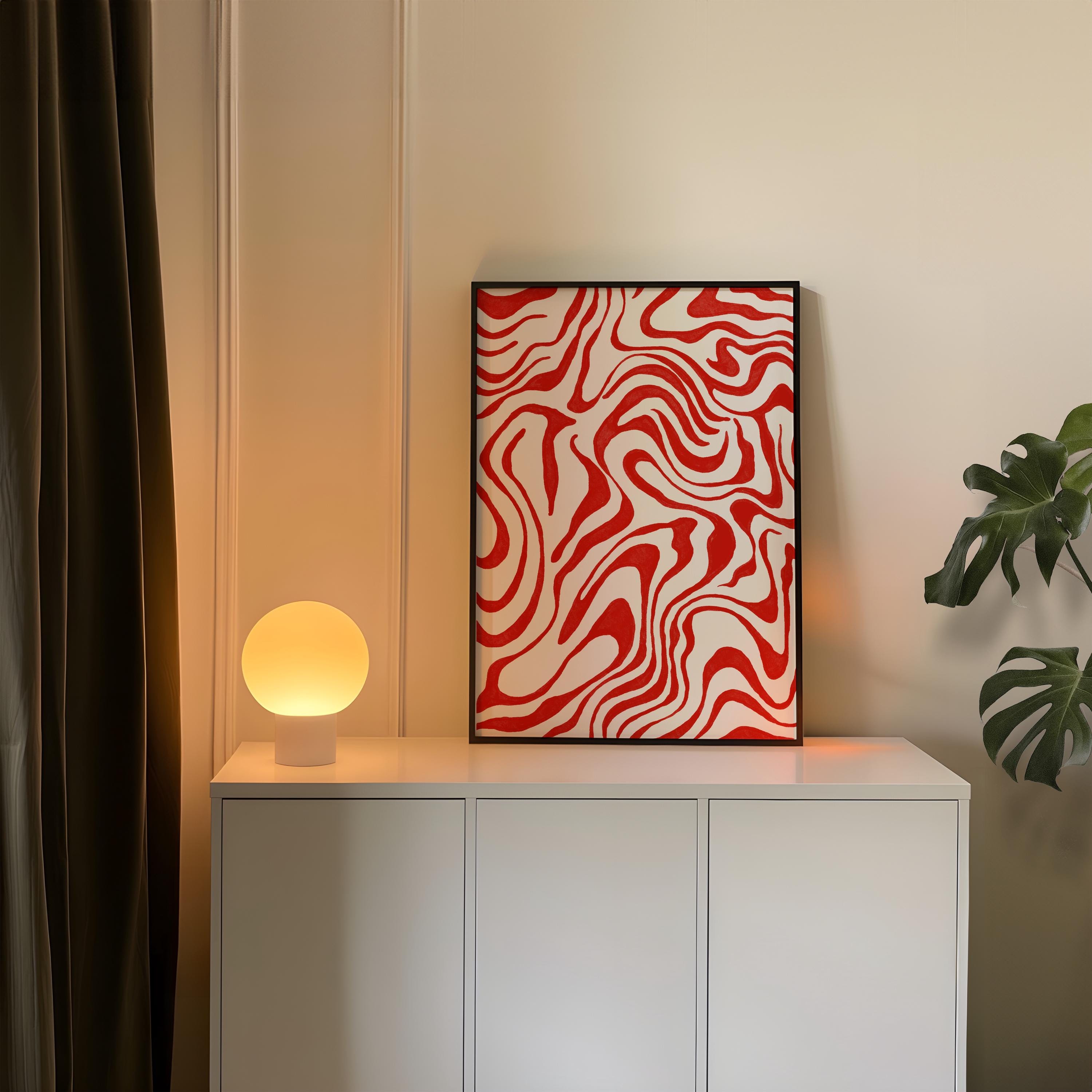 Red Abstract Line Art Print: Minimalist Psychedelic Wall Decor (digital ...