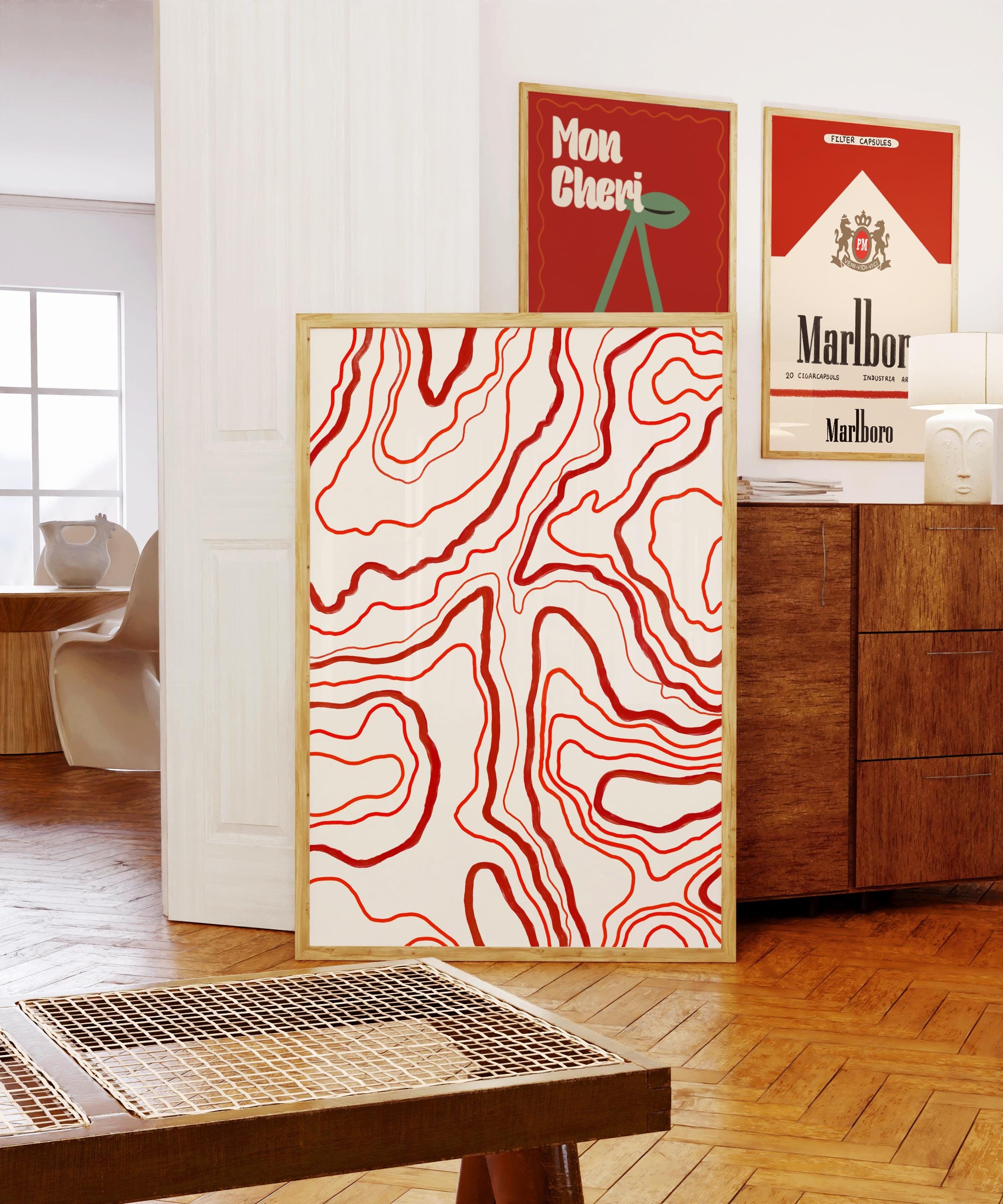 Red Abstract Wall Art: 70s Y2k Psychedelic Print (digital Download