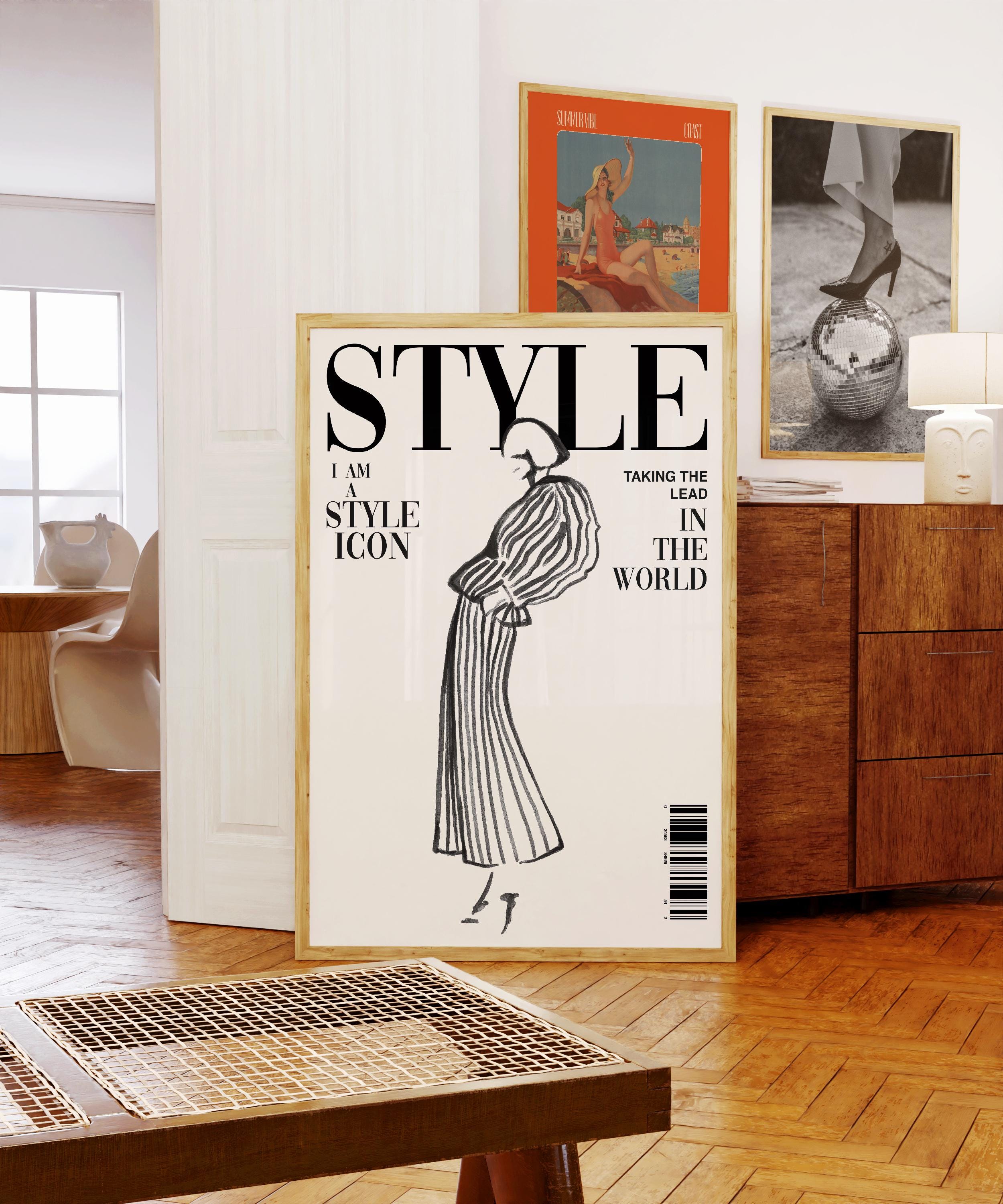 Vintage Vogue Style Magazine Cover Poster, 70s Retro Fashion Print