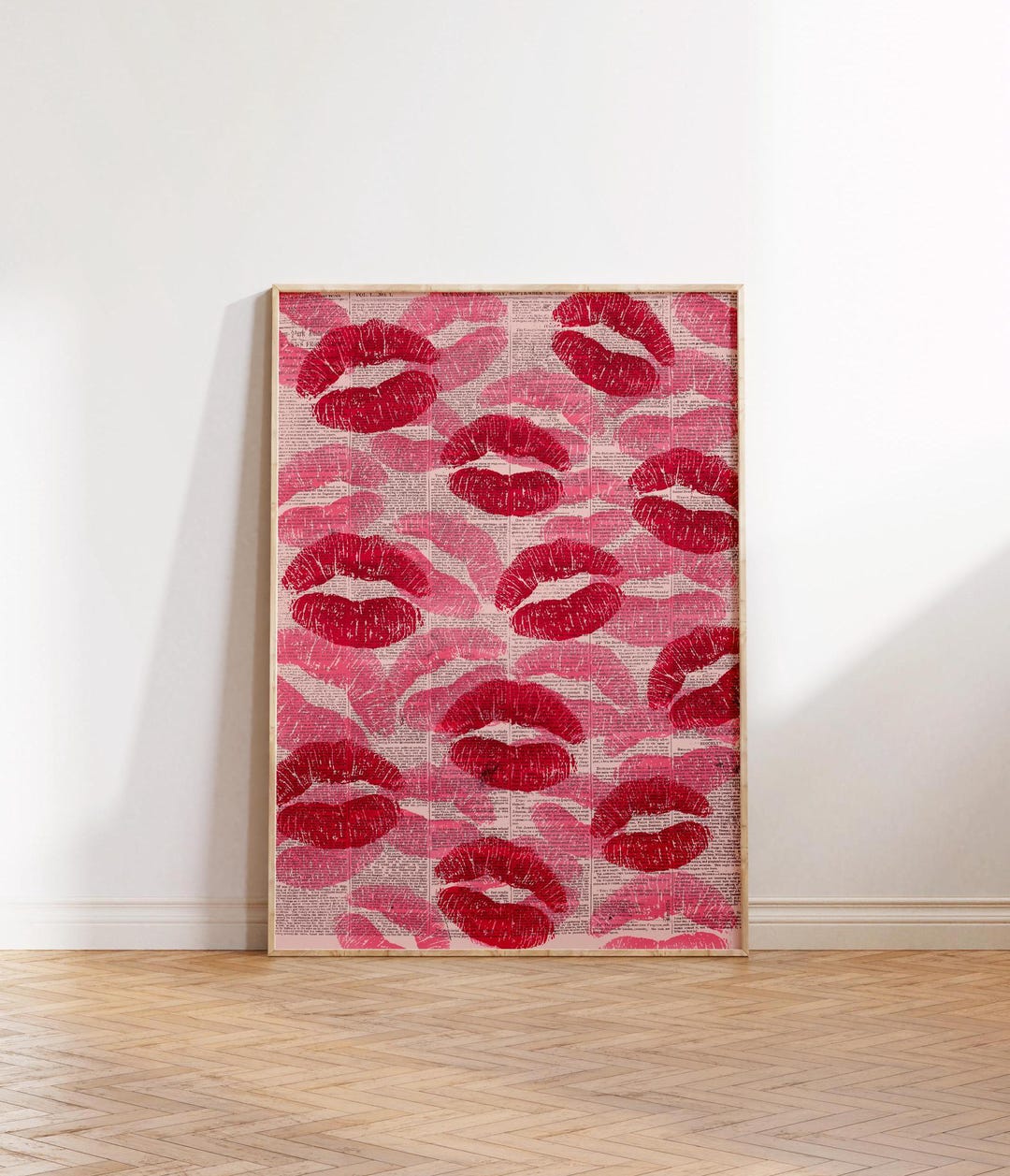 Kiss Lips Poster: 70s Retro Red Pink Wall Art (digital Download
