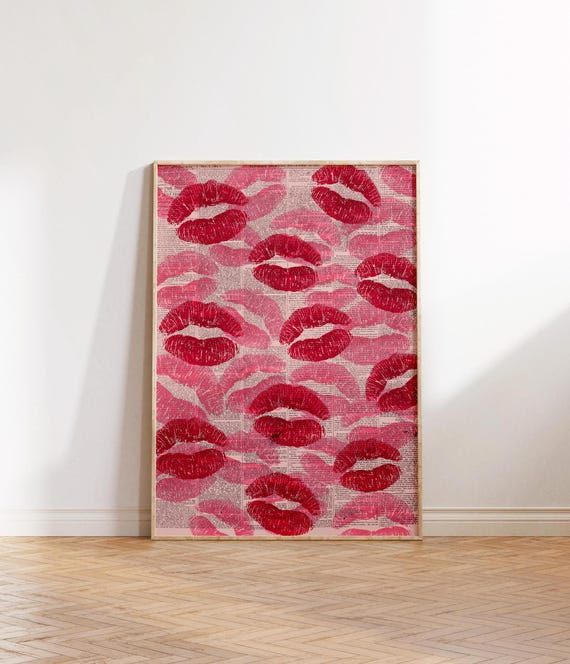 Kiss Lips Poster: 70s Retro Red Pink Wall Art (digital Download