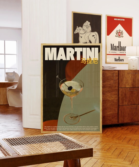 Retro Martini Print, Vintage Cocktail Poster, Bar Cart Decor (Digital Download)