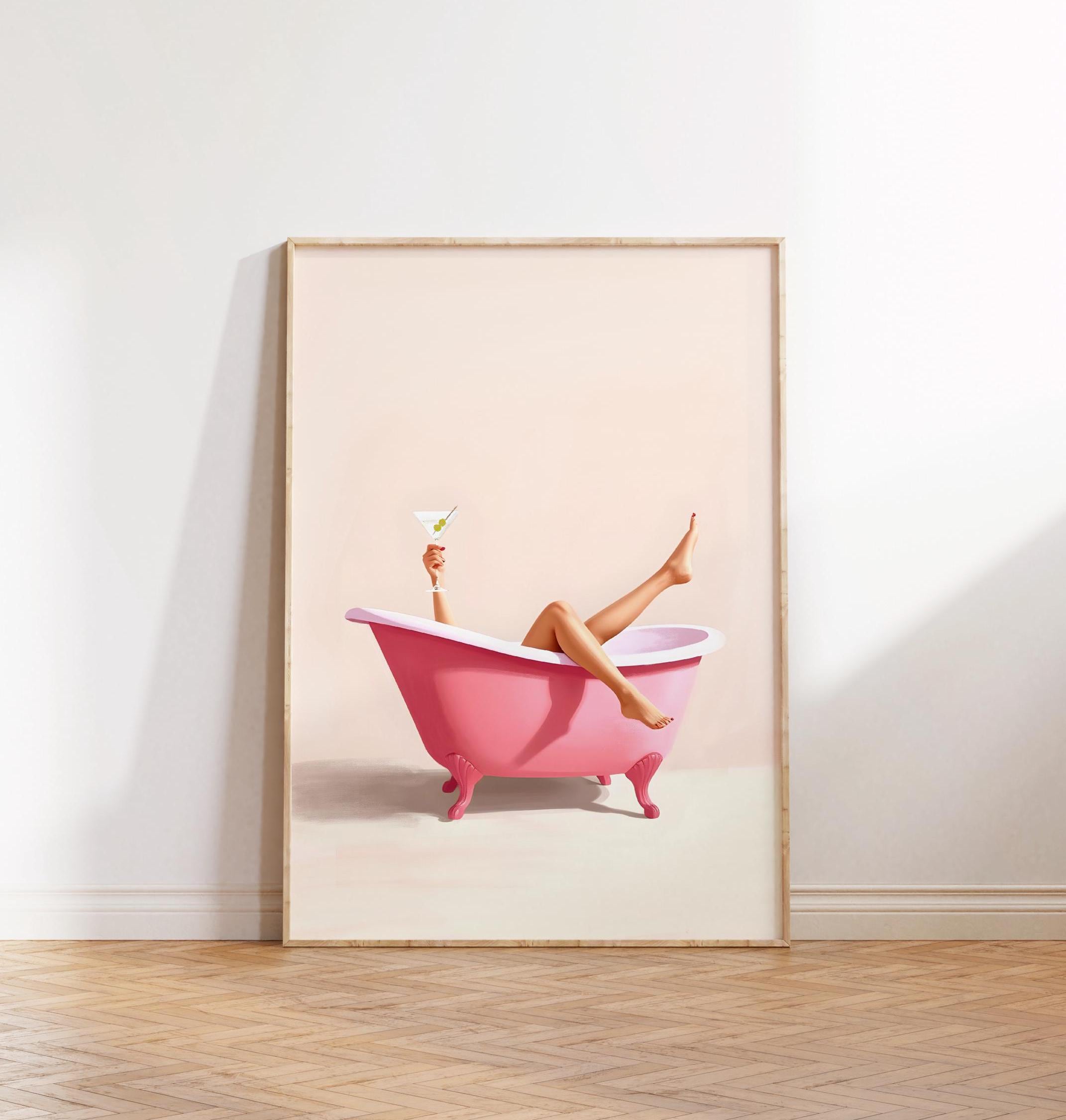 Cute Bathroom Wall Art Funny Bathroom wall art Print Trendy Minimalist pink girly wall art poster martini Bathroom poster Digital Download