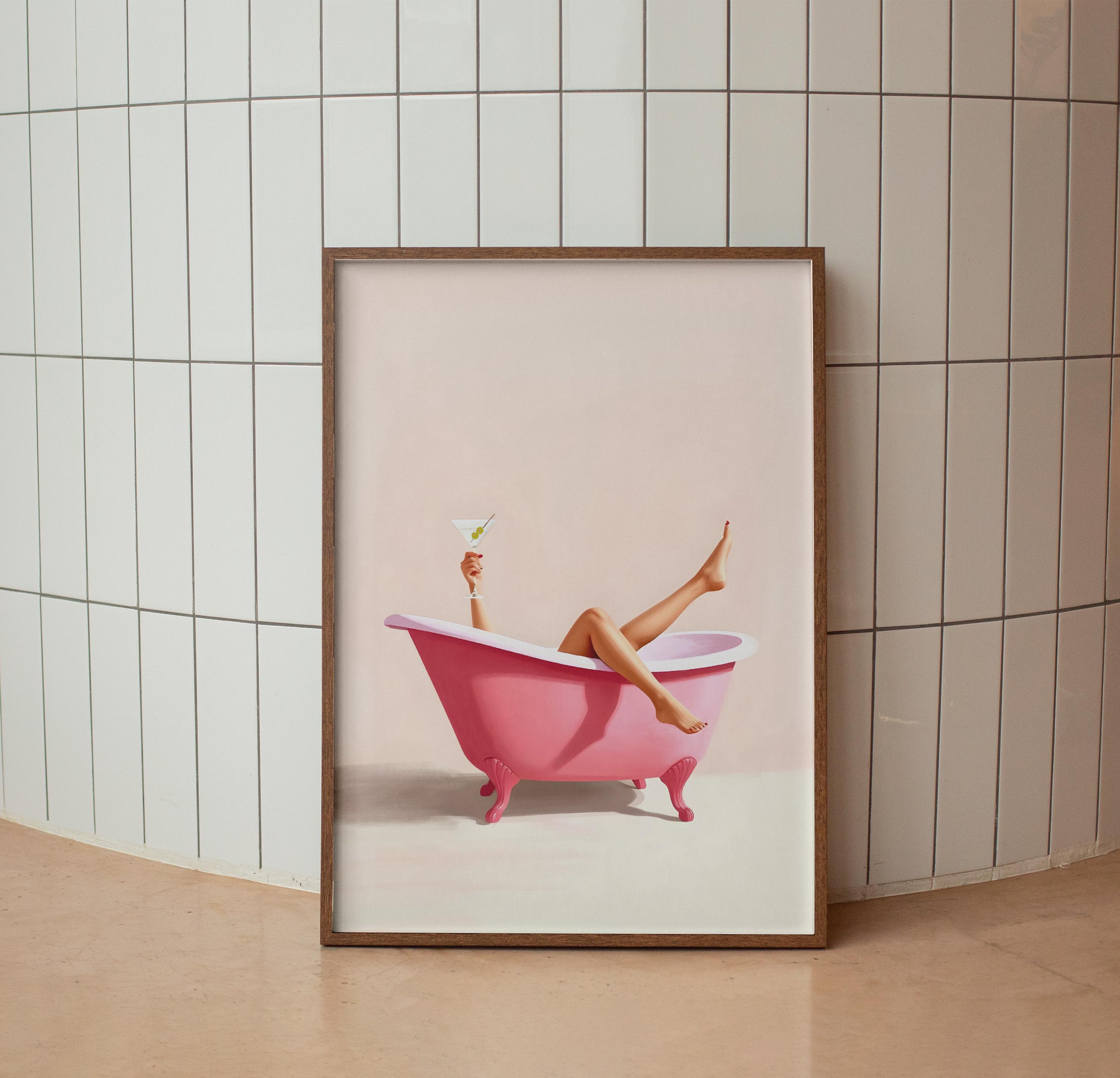 Cute Bathroom Wall Art Funny Bathroom wall art Print Trendy Minimalist pink girly wall art poster martini Bathroom poster Digital Download