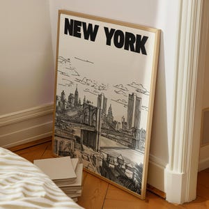 Black and White NYC Print: Retro New York City Minimalist Wall Art (Digital Download)