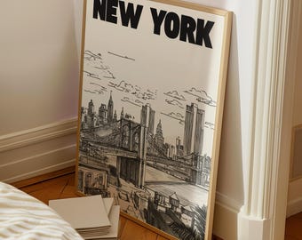 Black and White NYC Print: Retro New York City Minimalist Wall Art (Digital Download)
