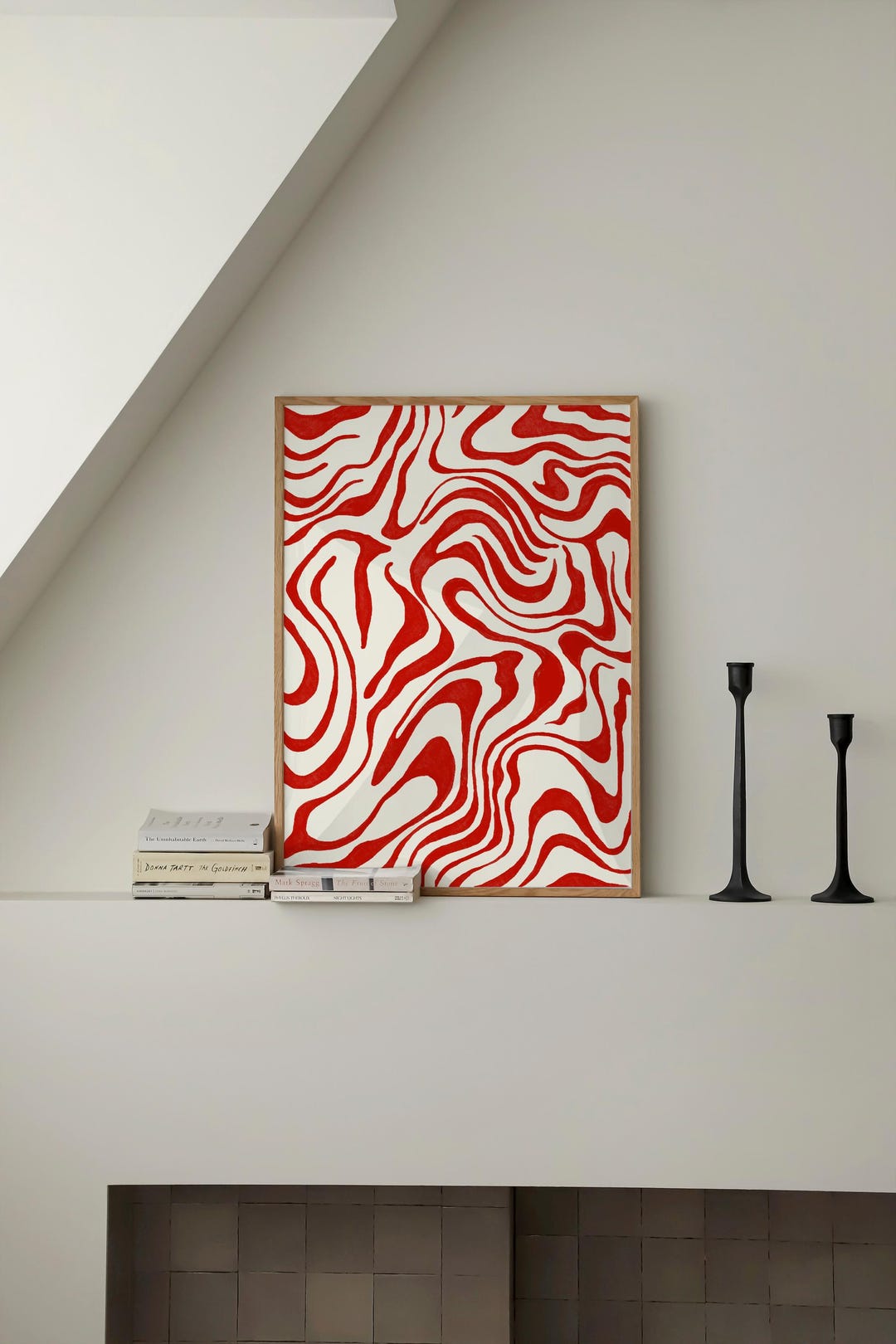 Red Abstract Line Art Print: Minimalist Psychedelic Wall Decor (digital ...