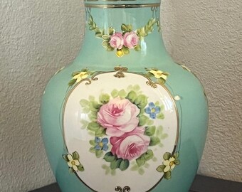 Vintage NIPPON Hand-painted Floral Porcelain Vase W/ Handles 11.5