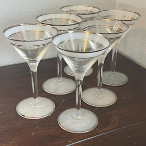 Vintage VTG MCM Mid Century Modern Frosted Base Martini Cocktail Glass Set