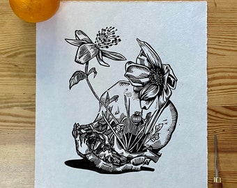 Uncle Charlie's flowers, linoleumgrafia , linoprint