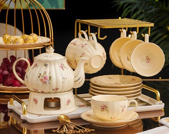 Britisches Nachmittagstee-Set | Retro Tee Set | Glas gekochte Früchte Blumen Teekanne | Früchtetee Tasse | Teeparty Tee-Set | Teeset nach Maß