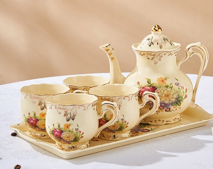 European ceramic coffee set | Ceramic coffee cup and saucer | Afternoon tea set | Retro ceramic tea set | European cup and saucer