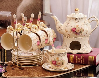 Ceramic scented tea set | European retro ceramic coffee set | Afternoon tea set | Tea cup | Handmade gift | Tea party tea set