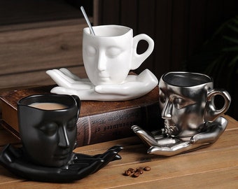 Keramik Kaffeetasse mit Untertasse | Kreative abstrakte Kunst handduftende Kaffeetasse | Personalisierte Kaffeetasse | Milchtasse | Keramik Kaffee Gedeck