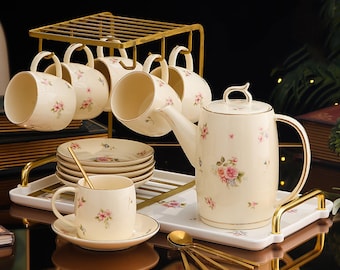 Britisches Nachmittagstee-Set||Duftiges Tee-Set|Retro Tee-Set|Tee-Party-Tee-Set|Maßgeschneidertes Tee-Set|Handgemachtes Tee-Set|Kaffee-Tee-Set