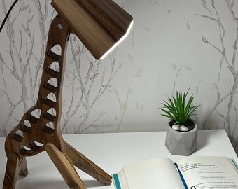 Éclairage LED girafe, lampe de lecture en bois pour chambre d'enfant, cadeau de premier anniversaire pour garçon, lumière animaux de safari, lampe de table pour chambre d'enfant