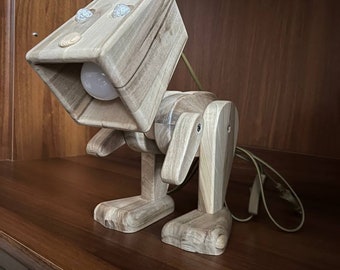 Lampada a forma di dinosauro in legno fatta a mano: luce notturna per la cameretta dei bambini, regalo per il primo compleanno