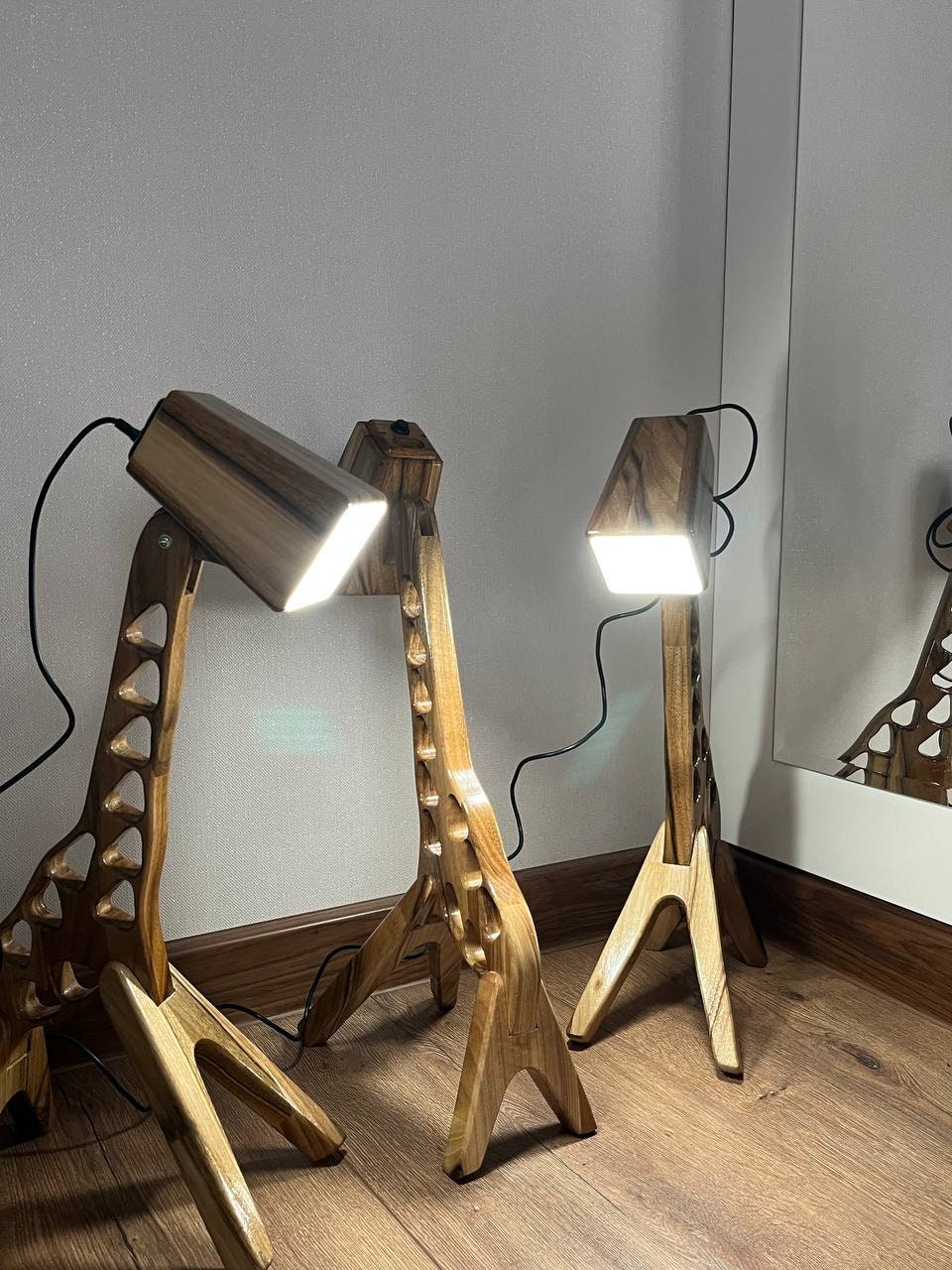 Handcrafted Giraffe Table Lamp - Wooden Night Light, Safari Nursery Decor, Baby Shower Gift