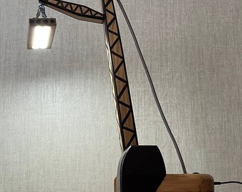 Personalized Wooden LED Night Light - Cute Crane Lamp for Boys&#39; Nursery