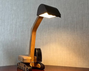 Handmade Walnut Backhoe Lamp: Kids Construction Night Light