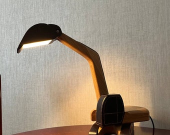One of a Kind Excavator Table Lamp, Wooden Backhoe Kindergarten Lamp, 2nd Birthday Gifts For Boys, One of a Kind Baby Nursery Decor