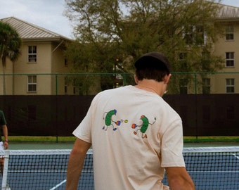 Funny Pickleball Shirt: Pickles Playing Tennis Graphic Tee