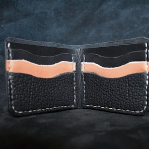 Cartera de cuero negro y tostado hecha a mano | Cartera de cuero de bisonte | Productos de cuero de alta calidad