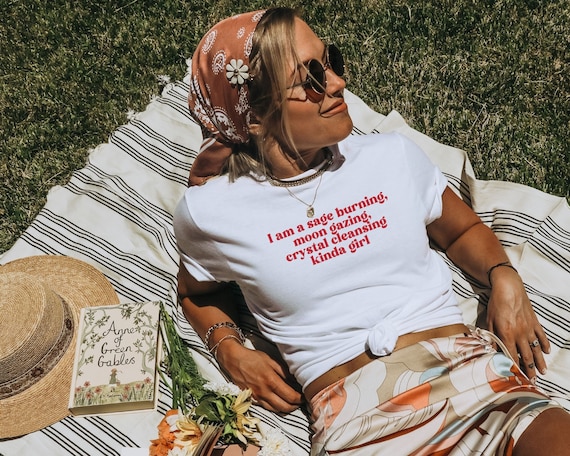 Statement Shirt, Boho Shirt, Moon, Graphic Tee, Vintage T Shirt, Crystals, Gift For Her, Yoga Shirt, Red Slogan, Aesthetic, Manifesting