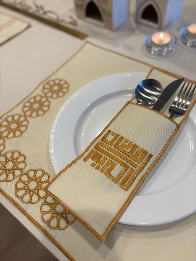 Handcrafted Ramadan Placemat With Utensil Pocket, 6 Person 12 Pcs Etsy