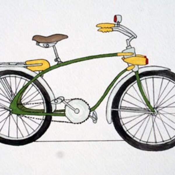 Green 1940s Style Bike- Limited Edition Art Print by Hillarie Tasche - From Series 14 Bicycles