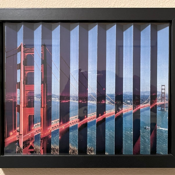 Photographie cinétique de la baie de San Francisco Agamograph Jour et nuit sur le Golden Gate Bridge (Sans cadre)