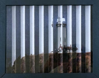 California Lighthouse Agamograph: Day to Night Kinetic Art (8" x 10" Framed Print)