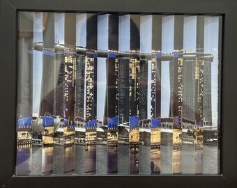 Singapore Agamograph: Marina Bay Day to Night Kinetic Art in 8" x 10" Frame
