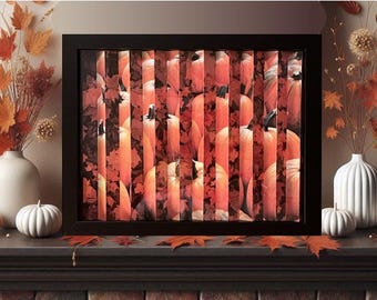 Fall Agamograph: Pumpkins & Leaves Kinetic Art in 8" x 10" Frame