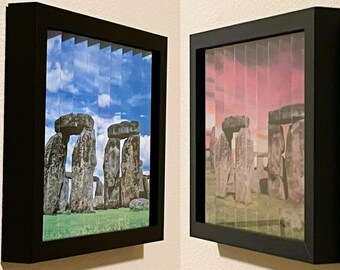 Stonehenge Agamograph: Day to Sunset Kinetic Art in 8" x 10" Frame
