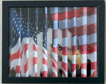 American Spirit Agamograph: Flag and Bald Eagle Kinetic Art in 8" x 10" Frame
