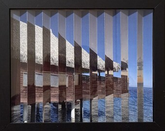 South Pacific Agamograph: Overwater Bungalow Day to Sunset Kinetic Art in 8" x 10" Frame