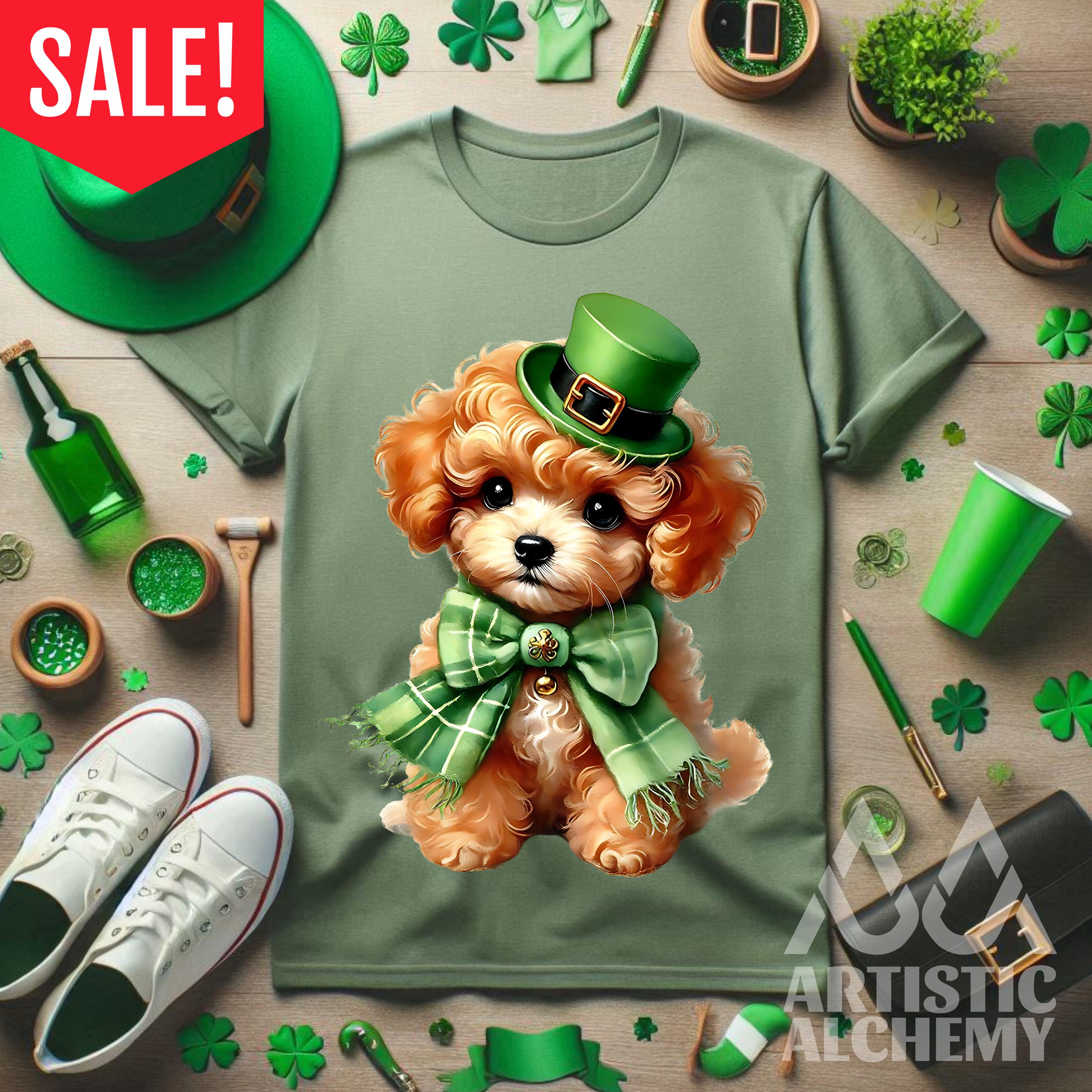 St. Patrick’s Day PNG, Cute Irish Poodle Puppy Clipart, Green Shamrock ...
