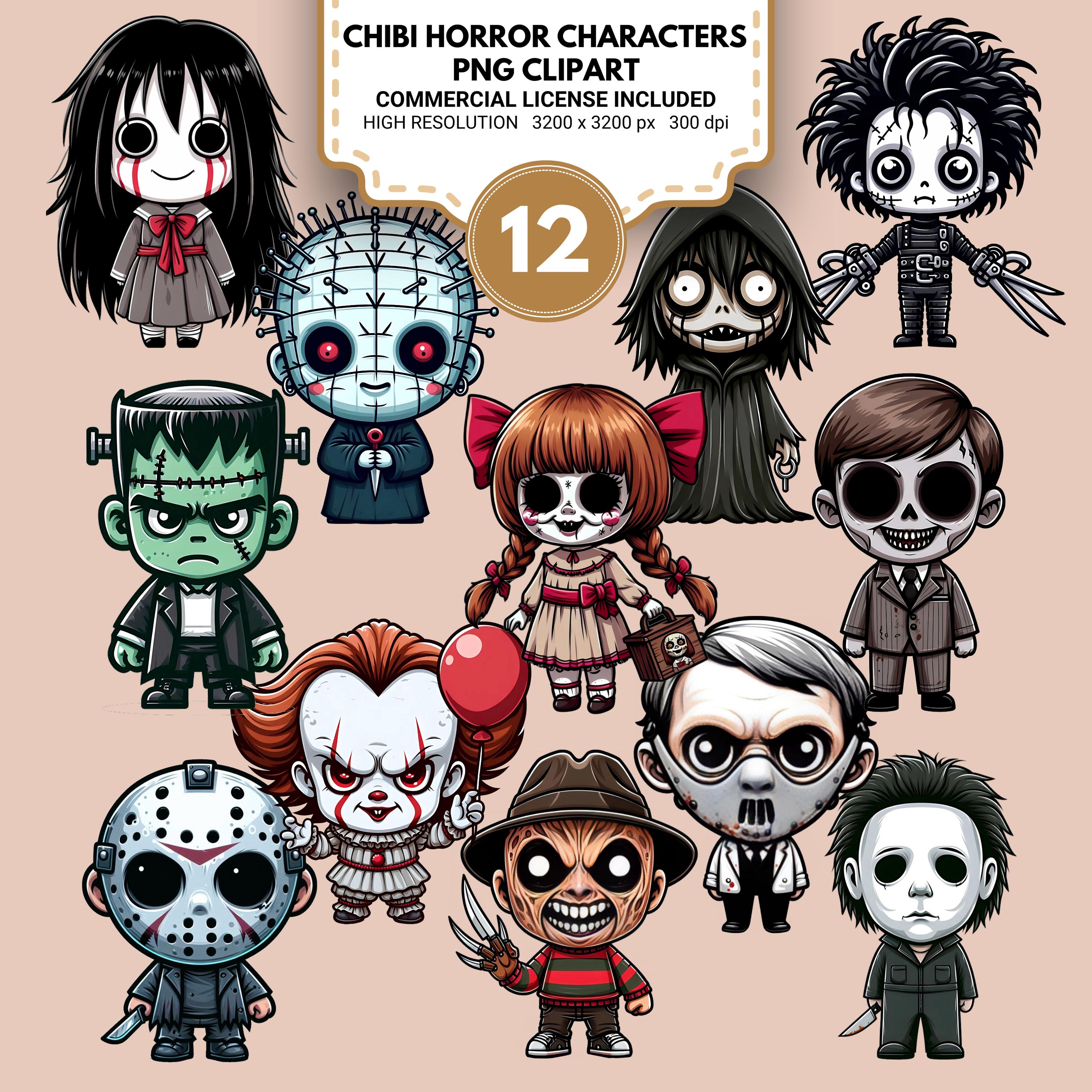 Horror Movie Characters Bundle, Horror Movie Killers PNG, Halloween Chibi Clipart, Scary PNG, Horror Villains, Halloween Shirt, PNG