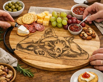 Rustic Sleeping Cat Oval Cutting Board, Handcrafted Hardwood Charcuterie Board