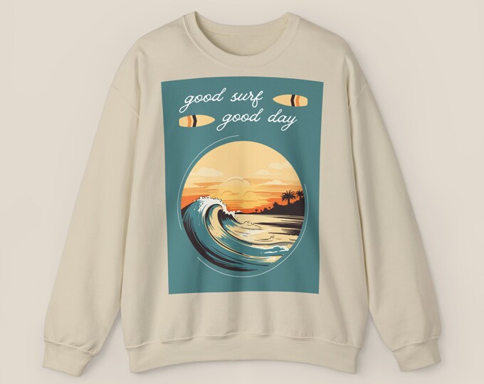 Surf sweatshirt hoodie jumper pullover surfing vintage retro gift teenagers surfer holiday gift idea nature ocean