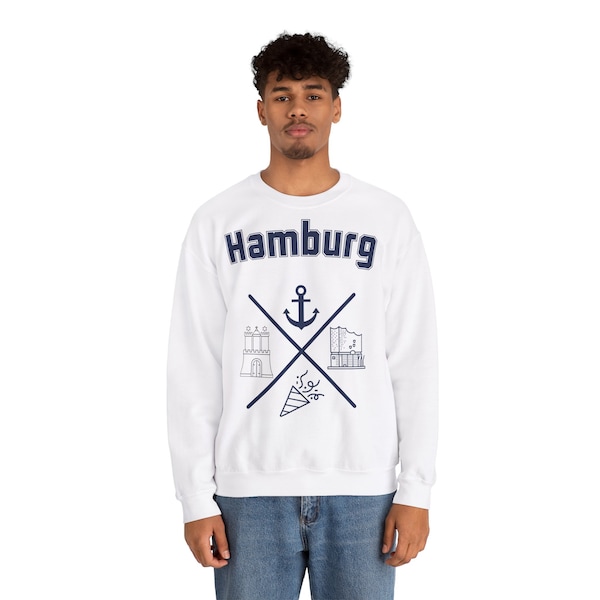 Hamburg Sweatshirt Pullover Kaputzenpullover Hoodie Souvenir Geschenkidee Geschenk Klassisch Sweater College Schlicht Elphi Anker Reeperbahn