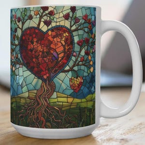 Coffee Mug Stained Glass Art Mug Heart Design Coffee Mug Large Stained Glass Window Design 15 oz mug gift for her gift for mom mothers day