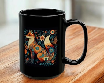 Fuchs Kaffeetasse Große Keramik Becher 15 Unzen Volkskunst Wald Geschenk